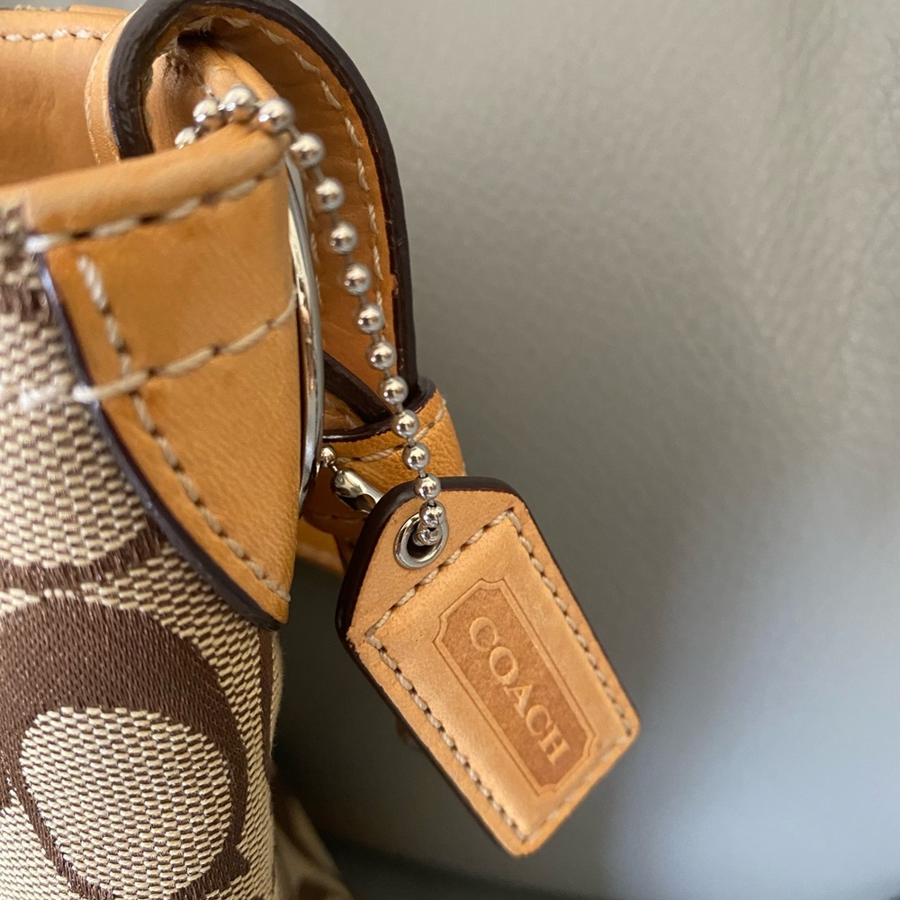 Coach Signature Hobo Bag with Tan Leather Trim - Picture 6 of 9